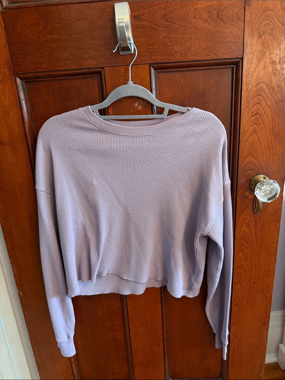 TNA Lavender Waffle-Knit Cropped Long-Sleeve Top